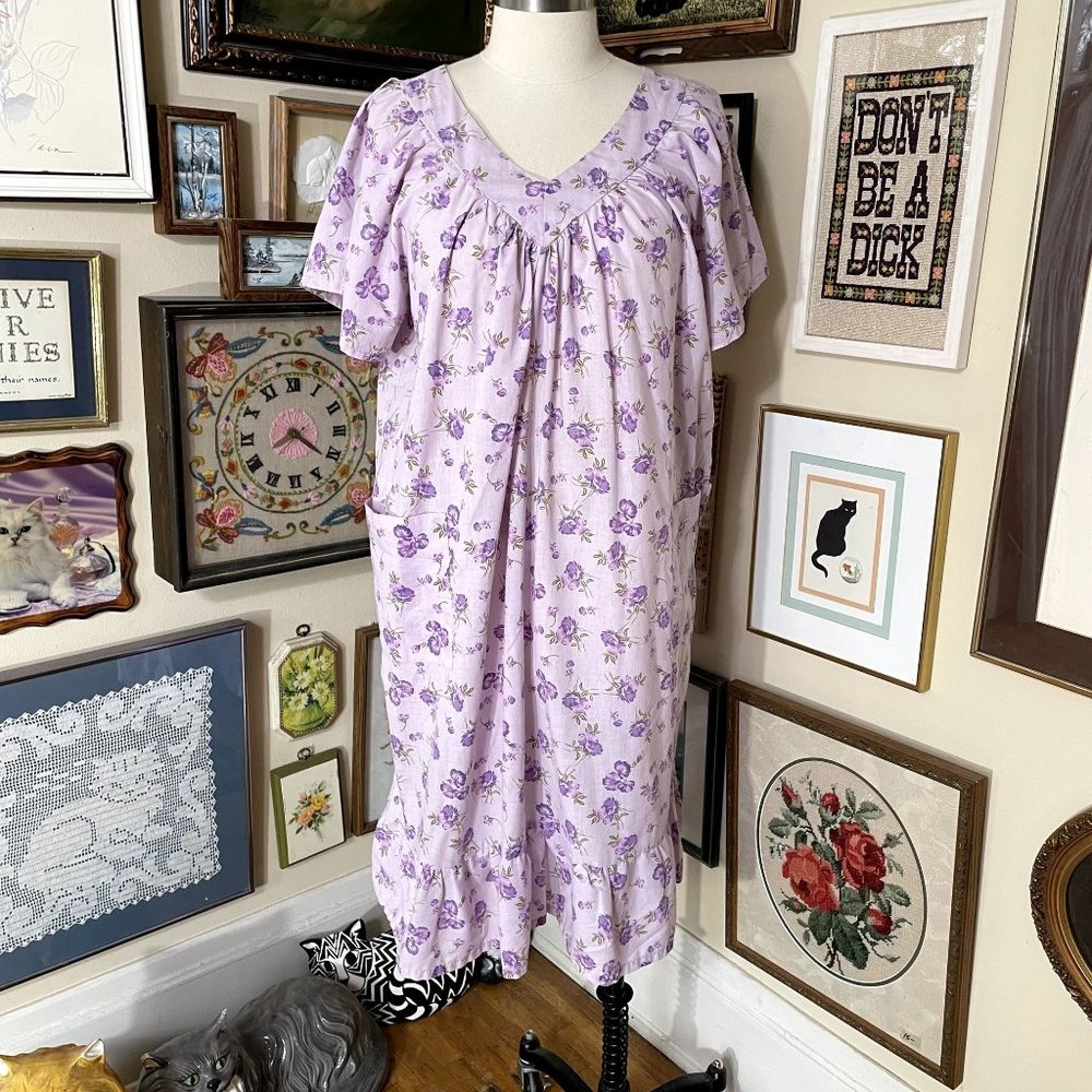 Anthony Richards Purple Floral Cotton Blend Lightweight Short Sleeve Patio Dress
